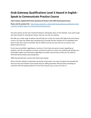 Grab Gateway Qualifications Level 2 Award In English - Speak to Communicate Prac