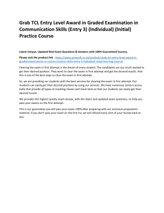 Grab TCL Entry Level Award in Graded Examination in Communication Skills (Entry