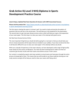 Grab Active IQ Level 3 NVQ Diploma in Sports Development Practice Course