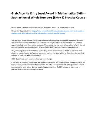 Grab Ascentis Entry Level Award in Mathematical Skills - Subtraction of Whole Nu