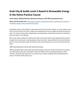 Grab City & Guilds Level 3 Award in Renewable Energy in the Home Practice Course