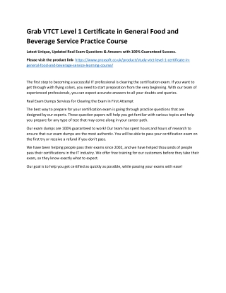 Grab VTCT Level 1 Certificate in General Food and Beverage Service Practice Cour