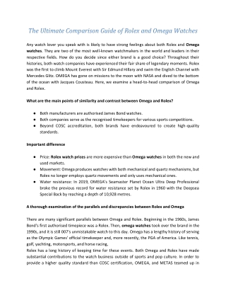 The Ultimate Comparison Guide of Rolex and Omega Watches