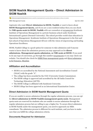 SIOM Nashik  management quota Call@ 9354992359 Direct admission in SIOM