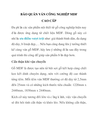Bảo quản ván công nghiệp mdf bền đẹp tốt nhất