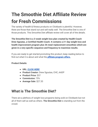 The Smoothie Diet Affiliate Review for Fresh Commissions