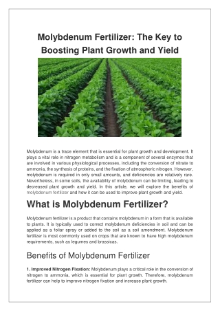 Molybdenum Fertilizer The Key to Boosting Plant Growth and Yield