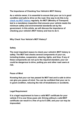 The Importance of Checking Your Vehicle's MOT History