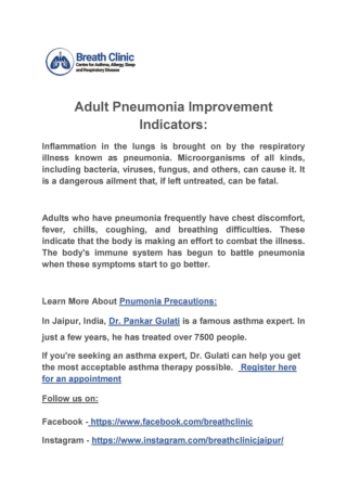 Adult Pneumonia Improvement Indicators