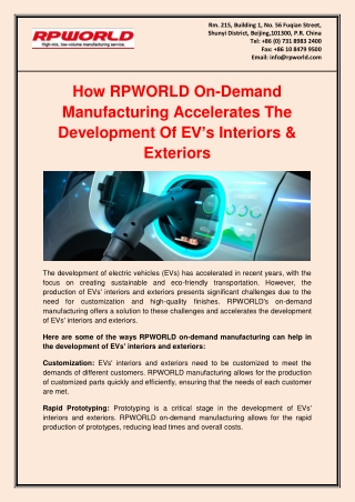 How RPWORLD On-Demand Manufacturing Accelerates The Development Of Evs Interiors & Exteriors