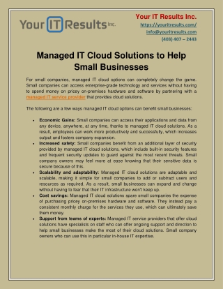 Managed IT Cloud Solutions to Help Small Businesses