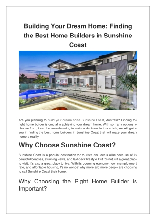 Building Your Dream Home Finding the Best Home Builders in Sunshine Coast