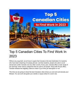 The 5 Most Favorable Canadian Cities To Find Work In 2023