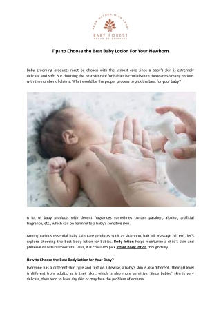 Tips to Choose the Best Baby Lotion For Your Newborn