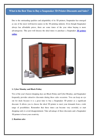 What is the Best Time to Buy a Snapmaker 3D Printer-Discounts and Sales?