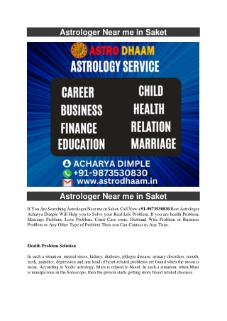 Astrologer Near me in Saket  91-9873530830