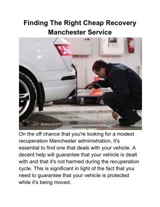 Finding The Right Cheap Recovery Manchester Service