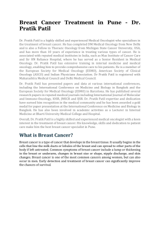 Breast Cancer Treatment in Pune - Dr Pratik Patil