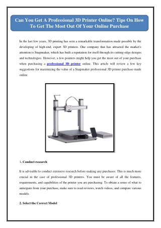 Can You Get A Professional 3D Printer Online? Tips On How To Get The Most Out Of