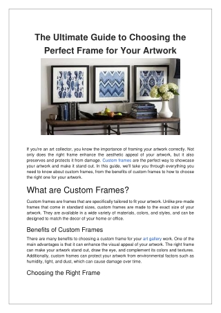 The Ultimate Guide to Choosing the Perfect Frame for Your Artwork