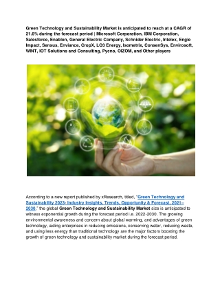 Green Technology And Sustainability Market