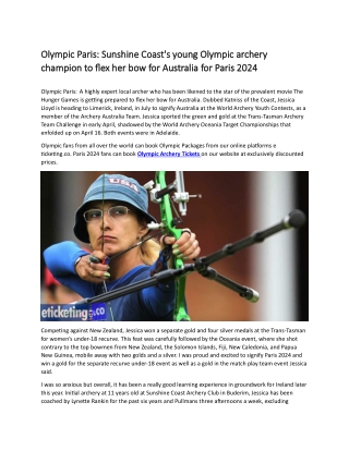 Olympic Paris  Sunshine Coast's young Olympic archery champion to flex her bow for Australia for Paris 2024