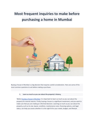 Most frequent inquiries to make before purchasing a home in Mumbai