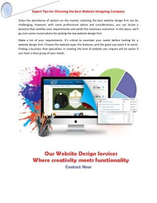 Expert Tips for Choosing the Best Website Designing Company