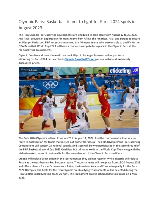 Olympic Paris Basketball teams to fight for Paris 2024 spots in August 2023