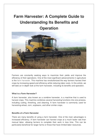 Farm Harvester A Complete Guide to Understanding Its Benefits and Operation