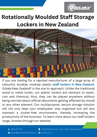 Rotationally Moulded Staff Storage Lockers in New Zealand