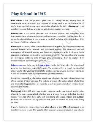 Play School in UAE