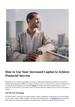 How to Use Your Increased Capital to Achieve Financial Success