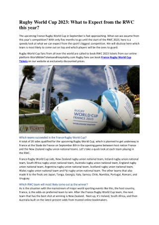 Rugby World Cup 2023: What to Expect from the RWC this year?
