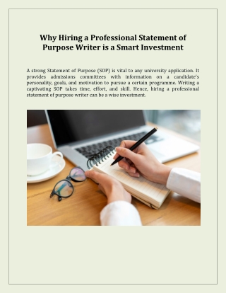 Why Hiring a Professional Statement of Purpose Writer is a Smart Investment