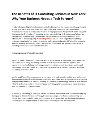 The Benefits of IT Consulting Services in New York Why Your Business Needs a Tech Partner