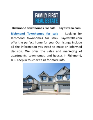 Richmond Townhomes For Sale | Rayestrella.com