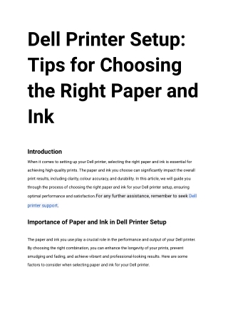 Dell Printer Setup_ Tips for Choosing the Right Paper and Ink