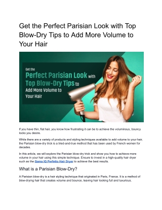 Get the Perfect Parisian Look with Top Blow-Dry Tips to Add More Volume to Your