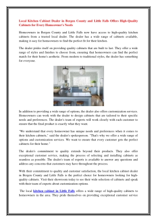 Local Kitchen Cabinet Dealer in Bergen County and Little Falls Offers High-Quality Cabinets for Every Homeowner's Needs