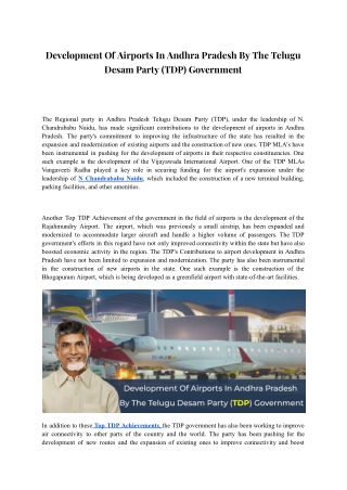 Development Of Airports In Andhra Pradesh By The Telugu Desam Party (TDP) Govern