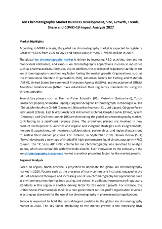 Ion Chromatography Market Share, Scope Overview, Geography Trends, and Forecast