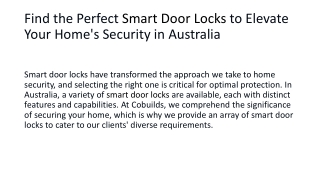 Find the Perfect Smart Door Locks to Elevate Your Home's Security in Australia