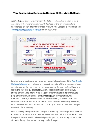 Axis Colleges - Top Engineering College in Kanpur 2023