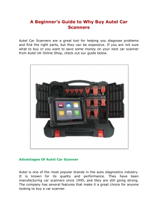 A Beginner’s Guide to Why Buy Autel Car Scanners