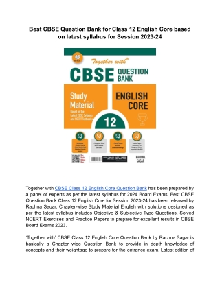 Best CBSE Question Bank for Class 12 English Core based on latest syllabus for Session 2023-24