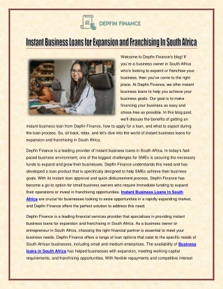 Instant Business Loans for Expansion and Franchising In South Africa