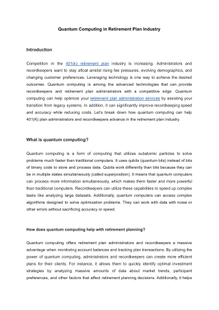 Quantum Computing in Retirement Plan Industry