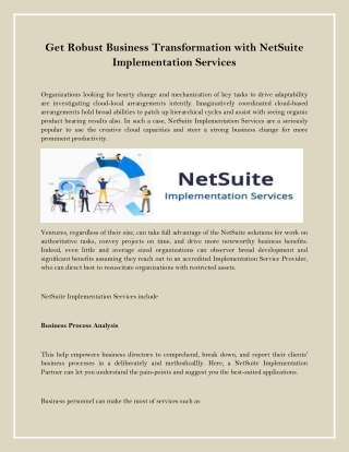 Get Robust Business Transformation with NetSuite Implementation Services