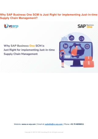 Why SAP Business One SCM is Just Right for implementing Just-in-time Supply Chai